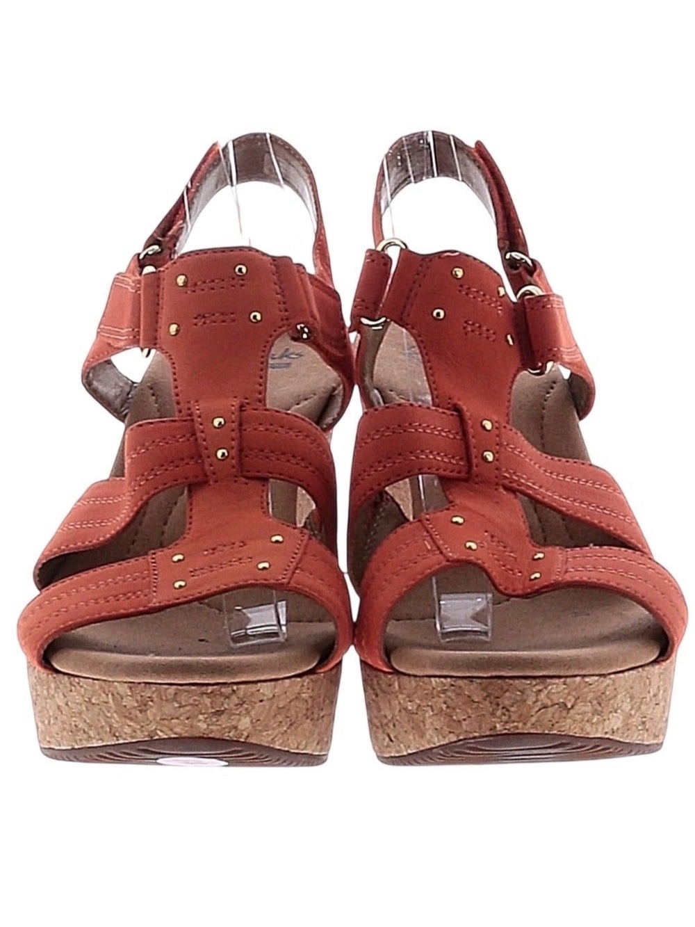 Clarks Rust Orange Cork Wedge Sandals